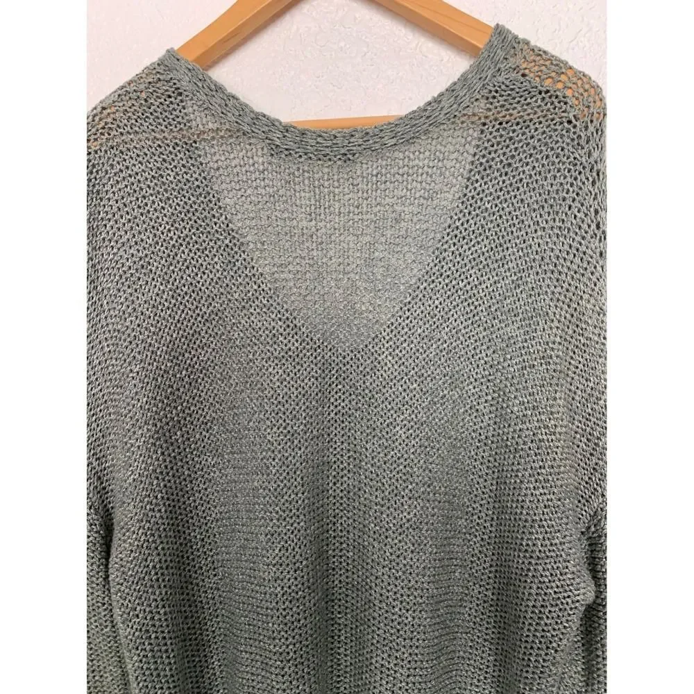 Peruvian Connection Sage Green Knit V-Neck Tunic Sweater M 100% Pima Cotton - Picture 6 of 14